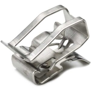 Metal watch band clasp with spring mechanism and locking lever.