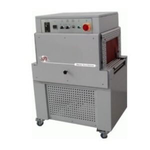Gray laboratory thermal chamber with control panel, red emergency button, and perforated side panel.
