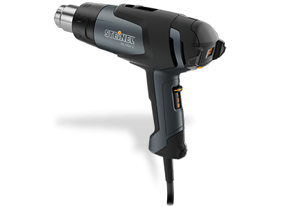 Black corded heat gun with trigger handle and cylindrical nozzle attachment.