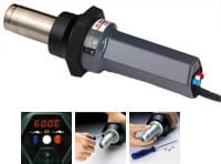 Syringe-style applicator with black plunger and gray barrel shown with product demonstration photos.