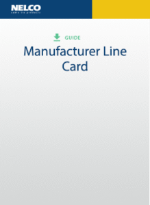 NELCO Manufacturer Line Card cover page with blue and yellow header.
