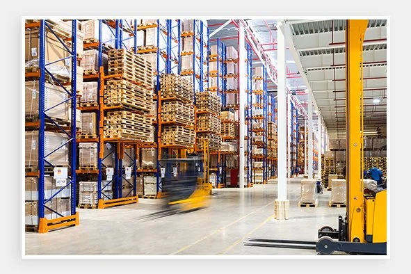 Warehouse with forklifts