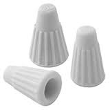 Three gray ribbed wire connectors of varying sizes displayed from different angles.