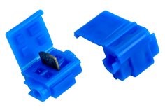 Two blue plastic connector blocks with internal mechanisms visible.