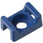 Blue plastic cable tie mount with center hole and two side slots.