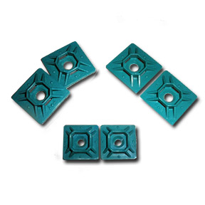 Five teal keycaps with symbols arranged in a display pattern.