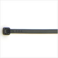 Black cable tie on white background.