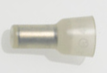 Clear plastic connector with metal ferrule on white background.