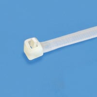 White cable tie on a blue background.