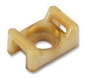 Tan plastic cable tie mount with rectangular shape and center hole.
