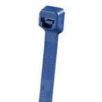 Blue cable tie with a locking head mechanism.