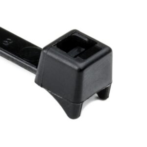 Black cable tie mount with adhesive base and attached nylon strap.