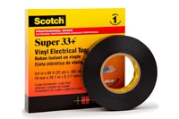 Scotch Super 33+ vinyl electrical tape with yellow and red packaging and black tape roll.