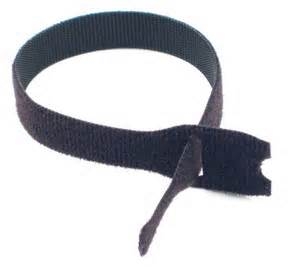 Black nylon cable tie with ratchet closure.