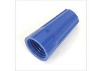 Blue plastic wire connector or splice tube with threaded interior.