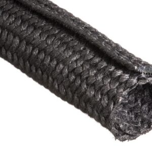 Black braided nylon hose or tubing coiled diagonally against a white background.