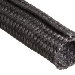 Black braided nylon hose or tubing coiled diagonally against a white background.